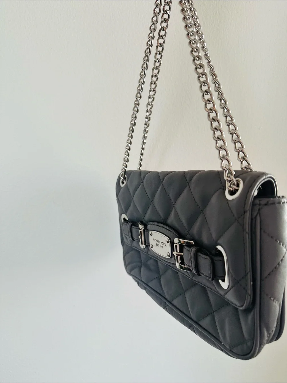 Michael Kors Quilted Grey Leather Shoulder Bag with Chain Strap